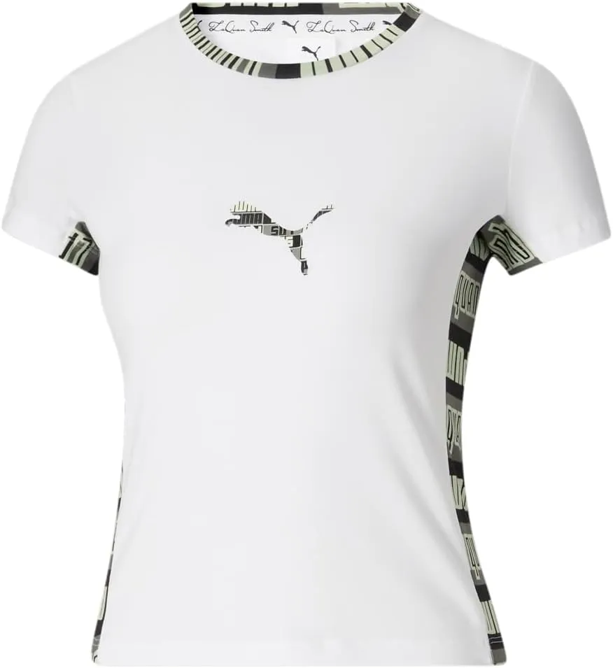 PUMA Womens X Lqs Crew Neck Short Sleeve Casual Tops Casual - White