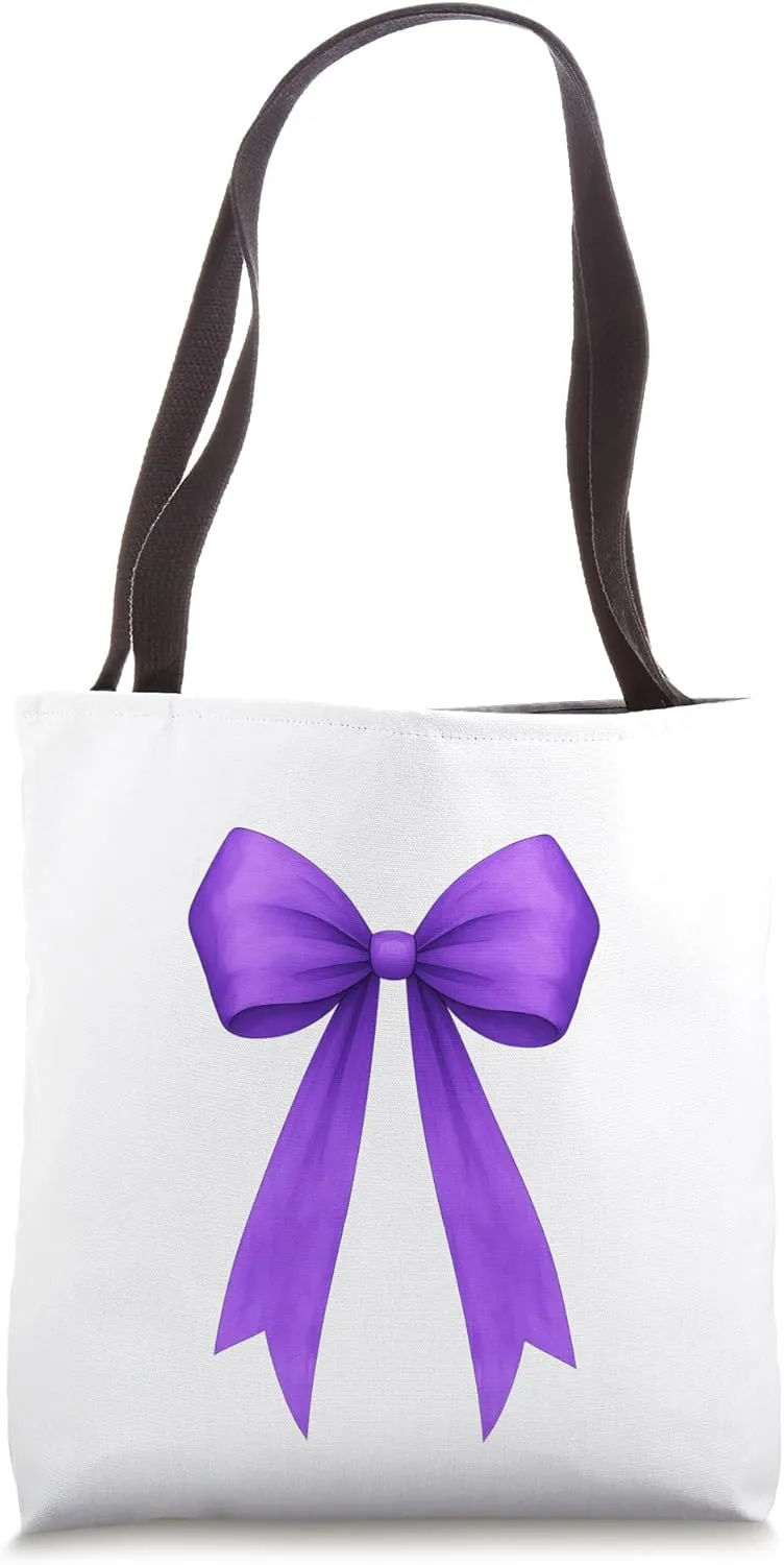 Purple Ribbon Aesthetic Cute Girly Bow Tote Bag