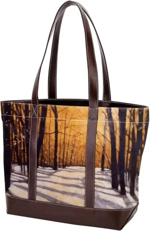 Purses for Women,Tote Bag for Women,Handbags for Women,Winter Forest Tree Path