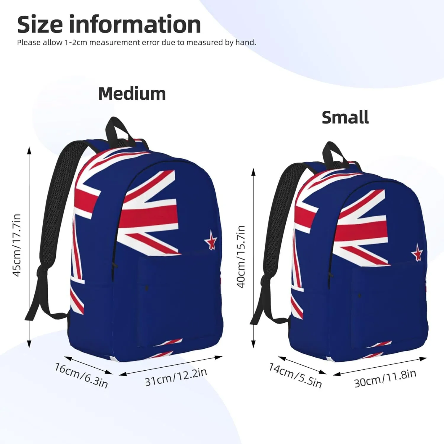 QIN&ZHENG New Zealand Flag Print Personalized Canvas Backpack Stylish Rucksack Novelty Casual Daypack for Travel Work Small