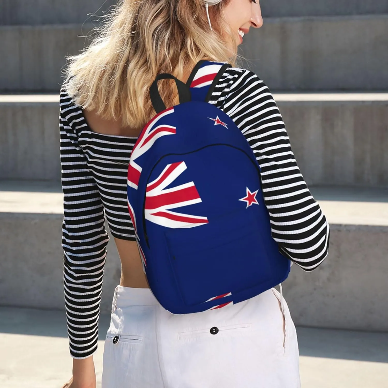 QIN&ZHENG New Zealand Flag Print Personalized Canvas Backpack Stylish Rucksack Novelty Casual Daypack for Travel Work Small