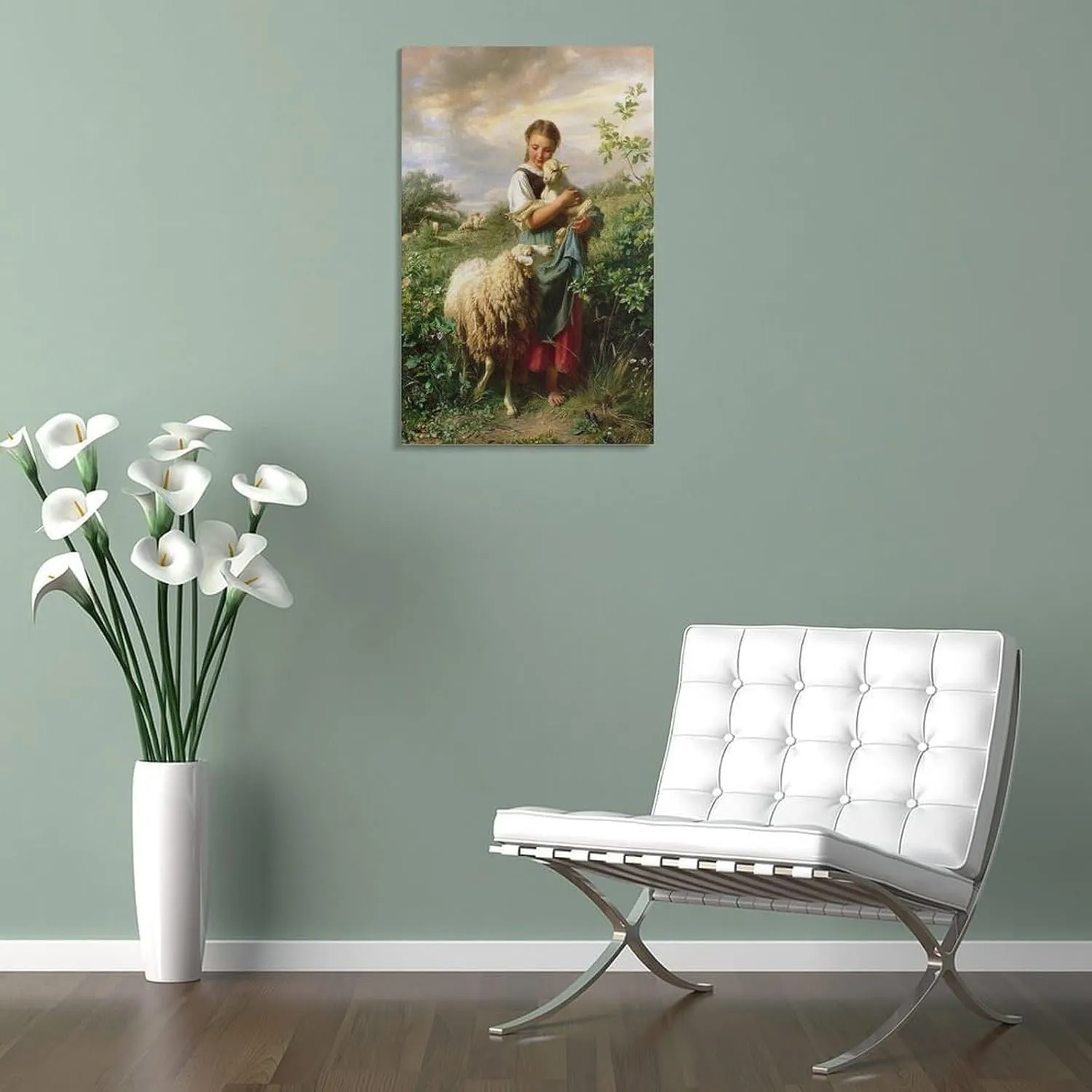 QINGYUAN Johann Baptist Hofner Die Kleine Schäferin Poster Canvas Gifts Picture Painting Posters Room Decor Home Decorative 24x36inch(60x90cm)