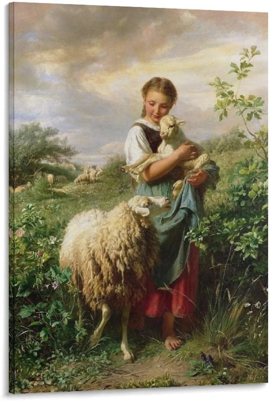 QINGYUAN Johann Baptist Hofner Die Kleine Schäferin Poster Canvas Gifts Picture Painting Posters Room Decor Home Decorative 24x36inch(60x90cm)
