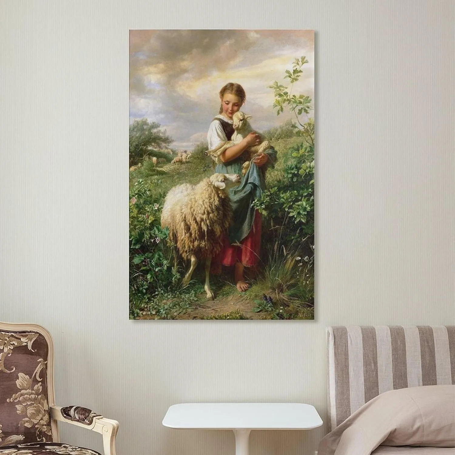QINGYUAN Johann Baptist Hofner Die Kleine Schäferin Poster Canvas Gifts Picture Painting Posters Room Decor Home Decorative 24x36inch(60x90cm)