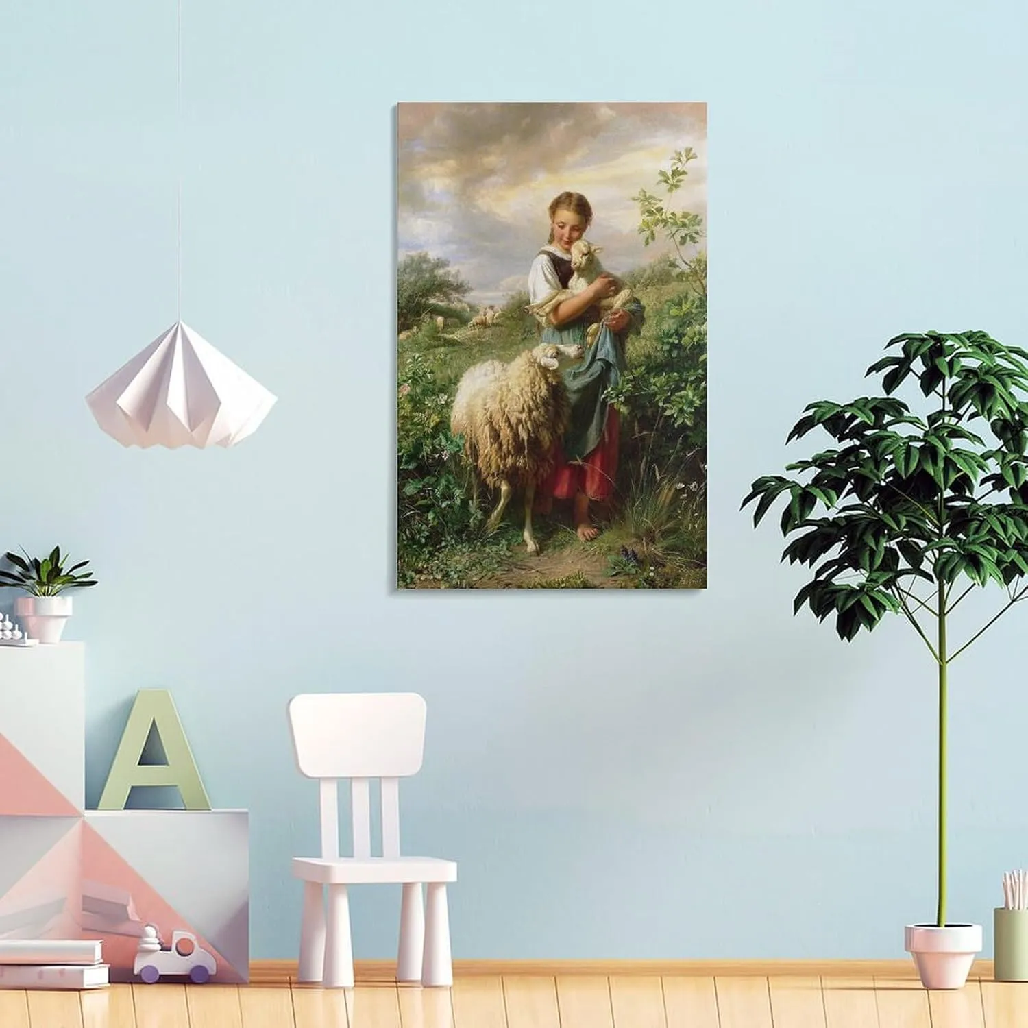 QINGYUAN Johann Baptist Hofner Die Kleine Schäferin Poster Canvas Gifts Picture Painting Posters Room Decor Home Decorative 24x36inch(60x90cm)