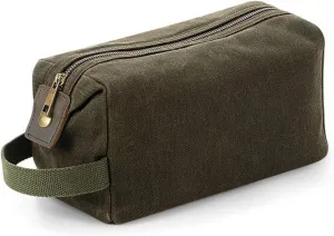 Quadra Unisex Heritage Waxed Canvas Wash Bag (QD651) - Waterproof Shoulder Bag - Olive Green