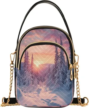 Quilted Crossbody Bags for Women Trendy, Winter Sunrise Small Shoulder Handbags Leather Purse for Women Cross Body Purses