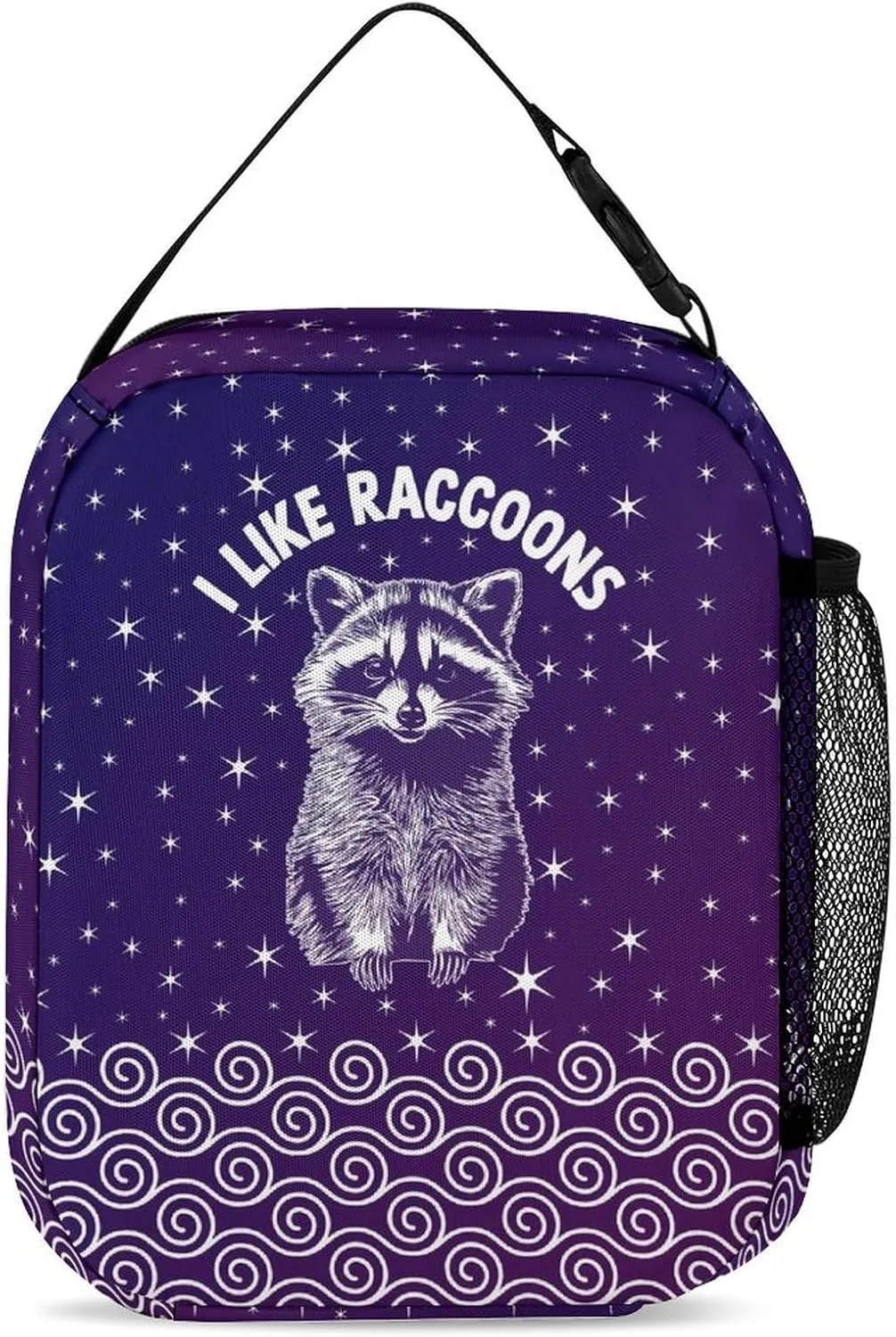 Raccoon Backpack with Lunch Box & Pencil Case, 16 Inch Cute Raccoons Themed Bookbag, Adjustable Lightweight Large Capacity, Colorful Daily Casual Animal Purple Backpacks Set with Lunch Bag