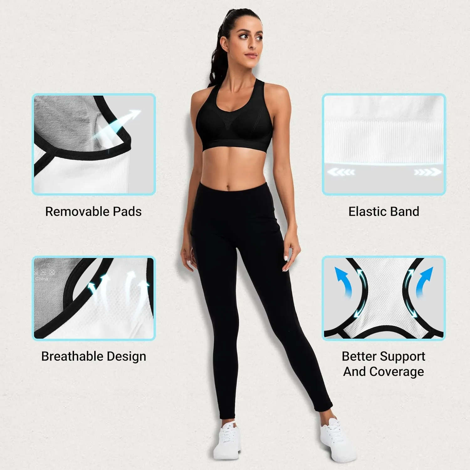 Racerback Sports Bras for Women with Pads - High Impact Athletic Tank Tops for Yoga and Workout Brassieres Bra