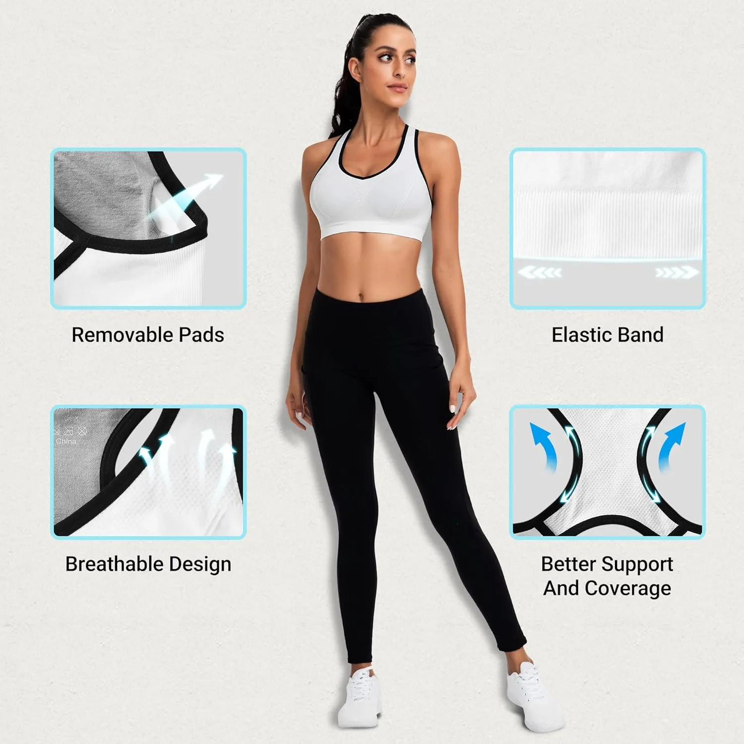 Racerback Sports Bras for Women with Pads - High Impact Athletic Tank Tops for Yoga and Workout Brassieres Bra