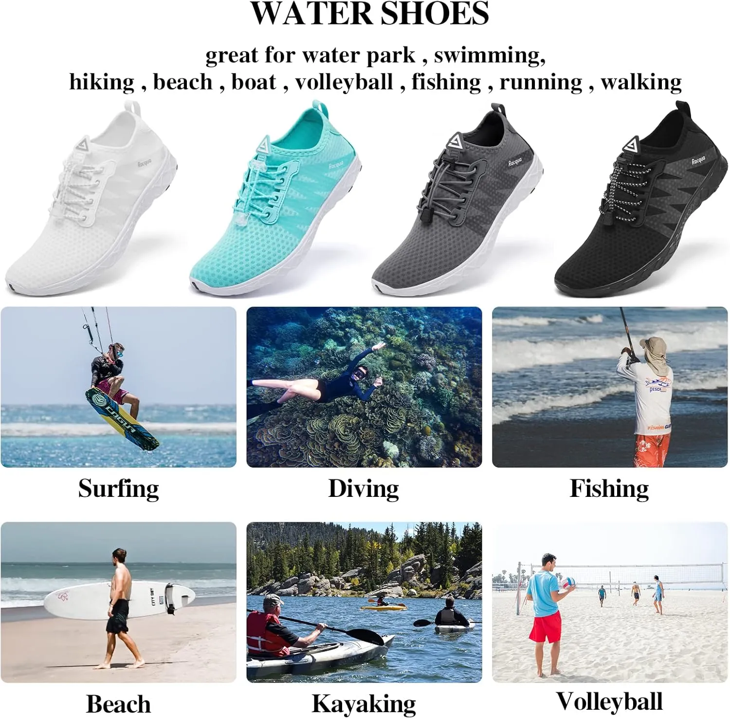 Racqua Women Men Breathable Mesh Water Shoes