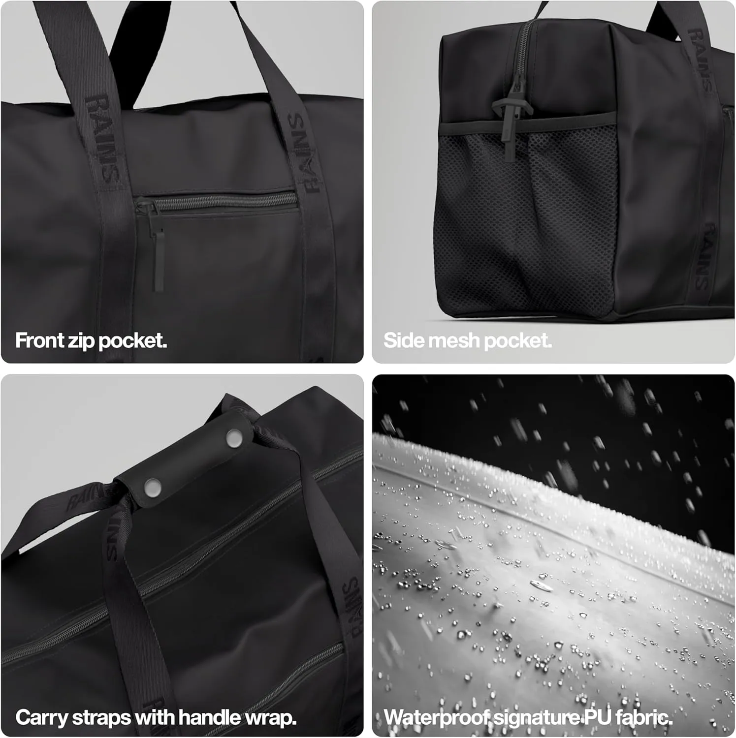 RAINS Trail Gym Bag - Waterproof Sports Bag for Men and Women - Bag for Sports, the Gym, Fitnes (Black)