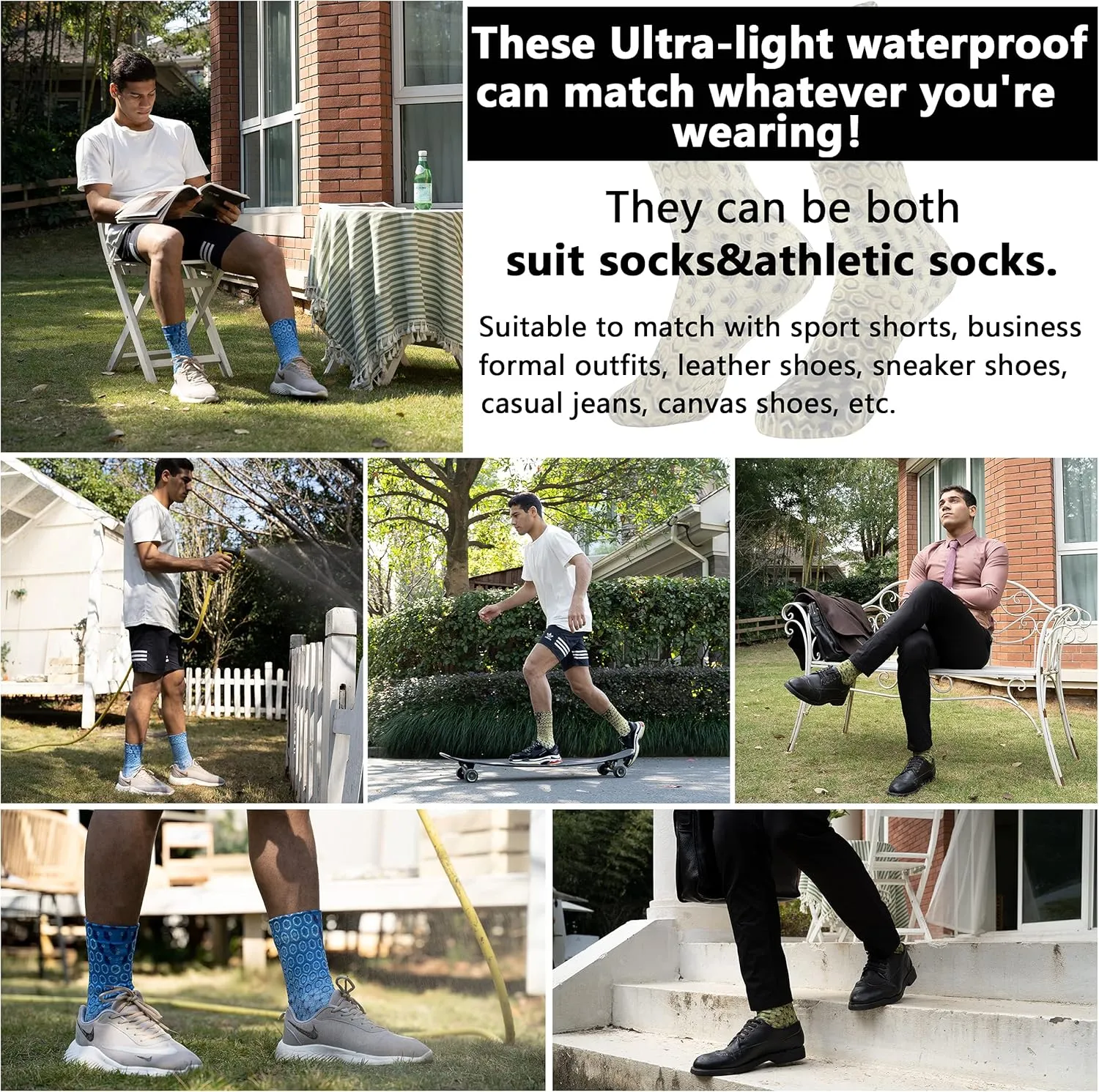 RANDY SUN Ultra-thin Golf Waterproof Socks, Breathable Men's Women's Sports Mid Calf Socks 1&2 Pairs