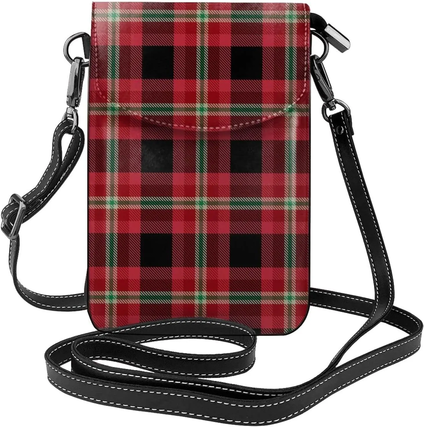 Red Green Buffalo Check Plaid Christmas Pattern Causal Sling Bag Print Novelty Cell Phone Purse Wallet Lightweight Crossbody Bags for Women Girls