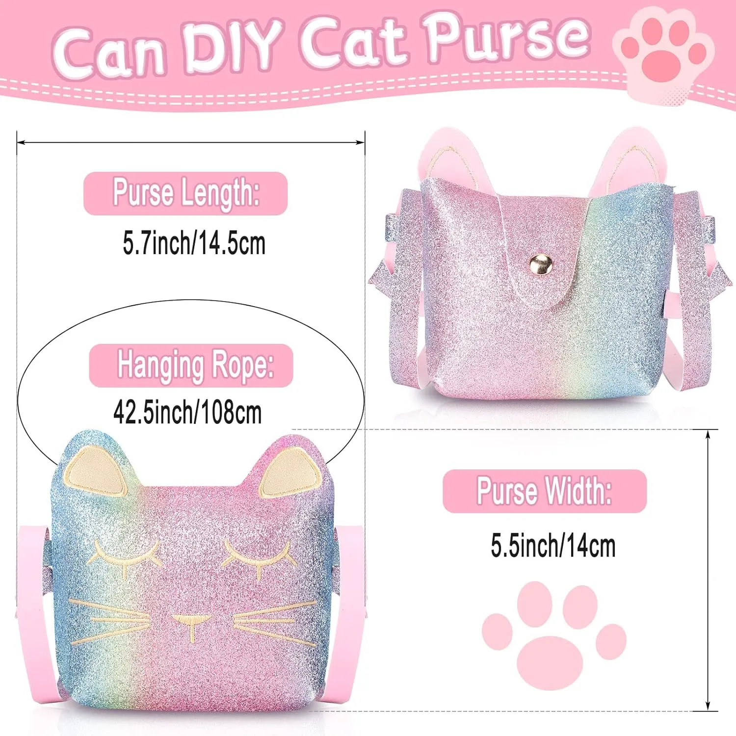 Reginary 3 Pcs Purse for Women Heart Shaped UV Protection Sunglasses Crossbody Bag Glitter Cute Cat Wallet