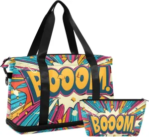 Retro-style Pop Art Explosion with Boom and Bold Color Travel Duffel Bag Waterproof Gym Sport Tote Bag Carry On Weekender Bag with Compartment