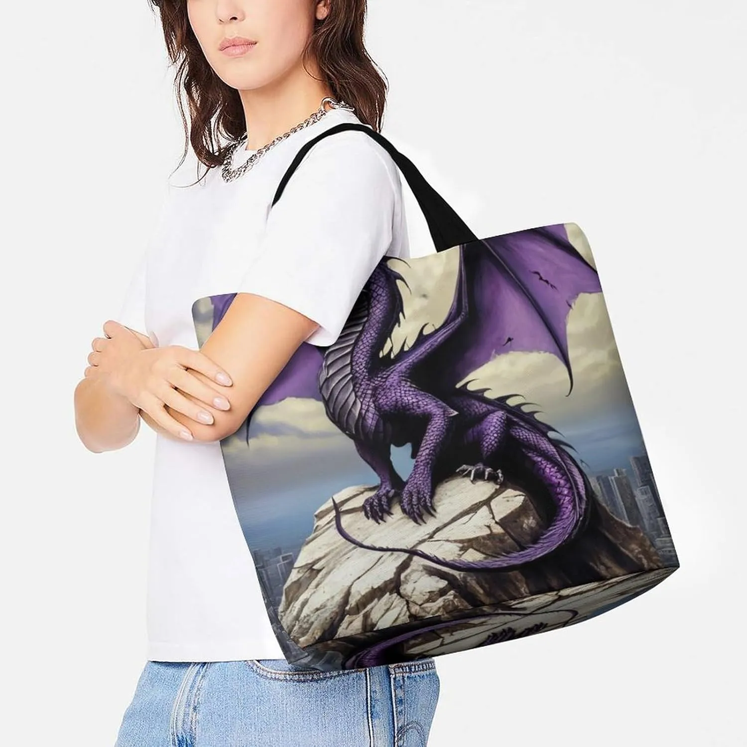 Reusable Grocery Bag for Women, Portable Large Shopping Storage Bag Casual Shoulder Handbags