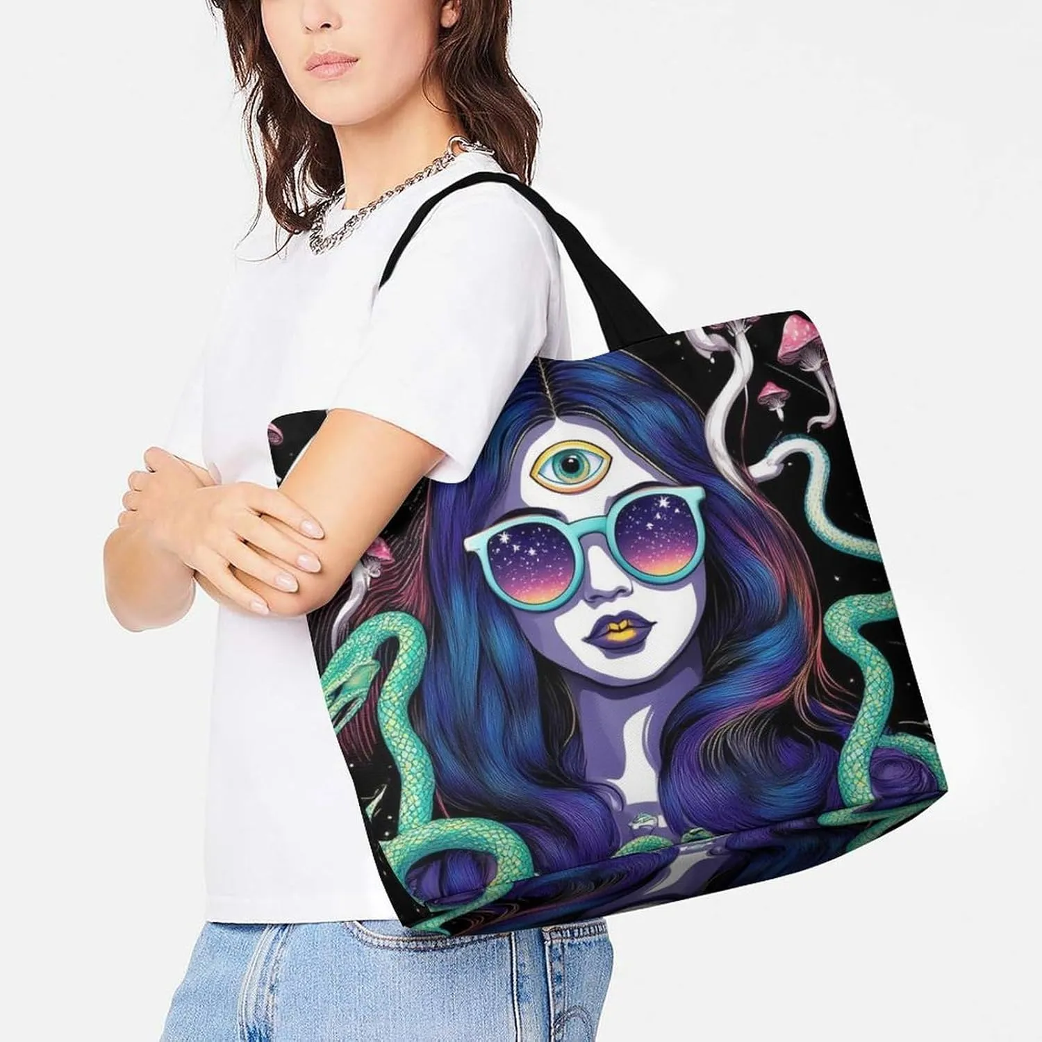 Reusable Grocery Bag for Women, Portable Large Shopping Storage Bag Casual Shoulder Handbags