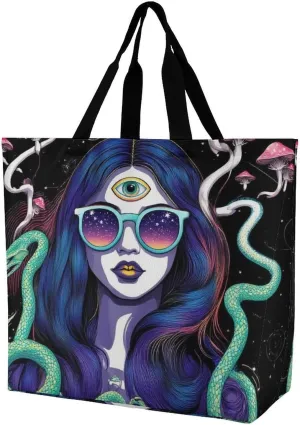 Reusable Grocery Bag for Women, Portable Large Shopping Storage Bag Casual Shoulder Handbags