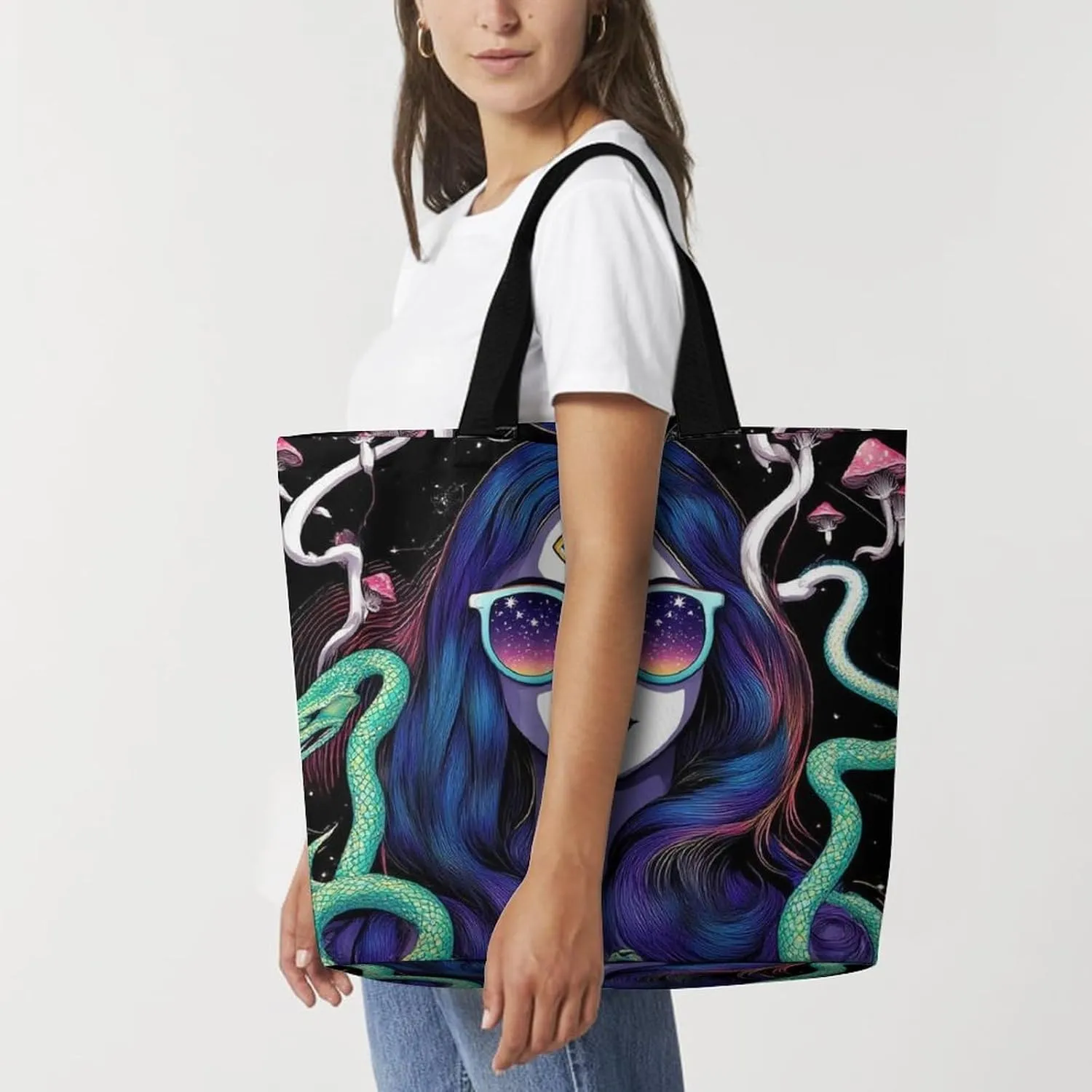 Reusable Grocery Bag for Women, Portable Large Shopping Storage Bag Casual Shoulder Handbags