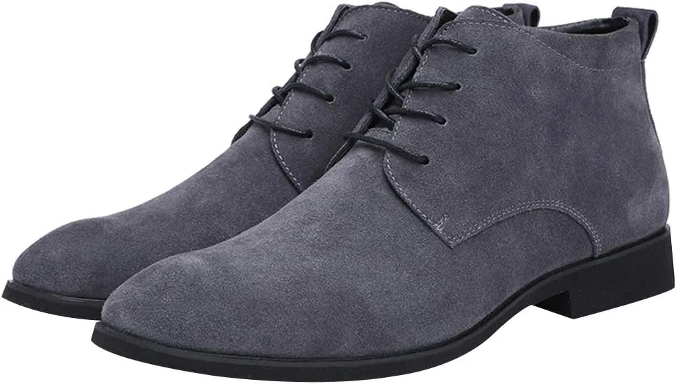 rismart Men's Suede Chukka Boots Plain Toe Lace Up Oxfords Business Casual Shoes