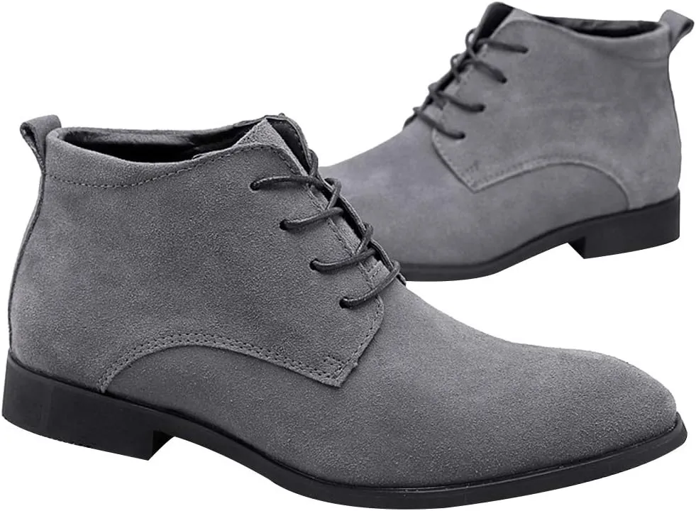 rismart Men's Suede Chukka Boots Plain Toe Lace Up Oxfords Business Casual Shoes