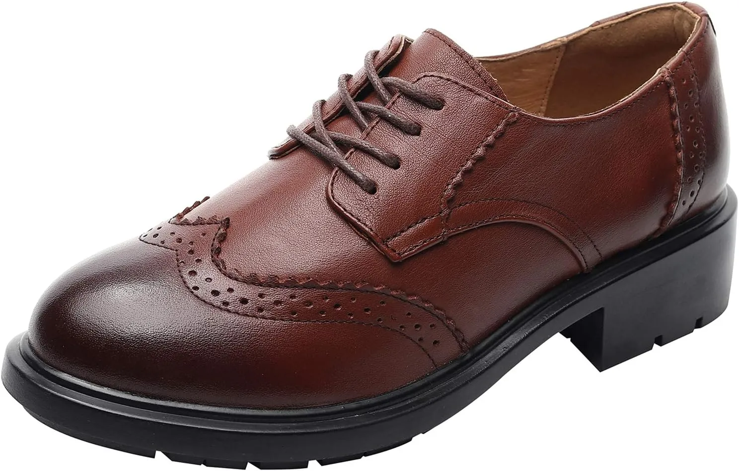 rismart Women's Dress Oxfords Leather Round Toe Lace up Business Formal Brogues Shoes
