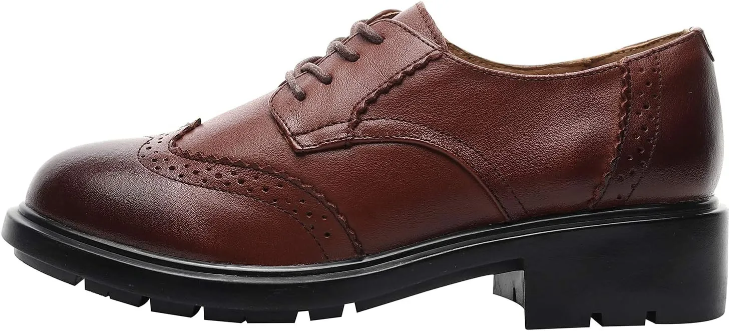 rismart Women's Dress Oxfords Leather Round Toe Lace up Business Formal Brogues Shoes
