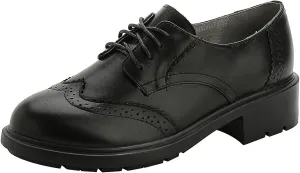 rismart Women's Dress Oxfords Leather Round Toe Lace up Business Formal Brogues Shoes