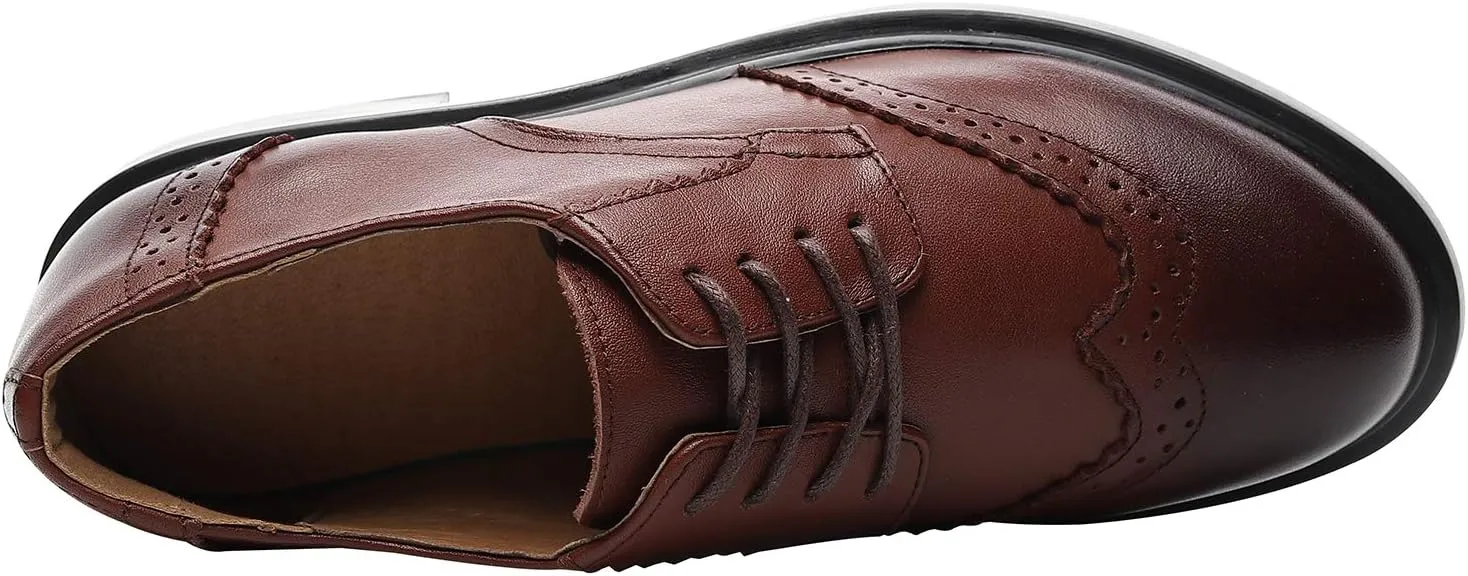 rismart Women's Dress Oxfords Leather Round Toe Lace up Business Formal Brogues Shoes
