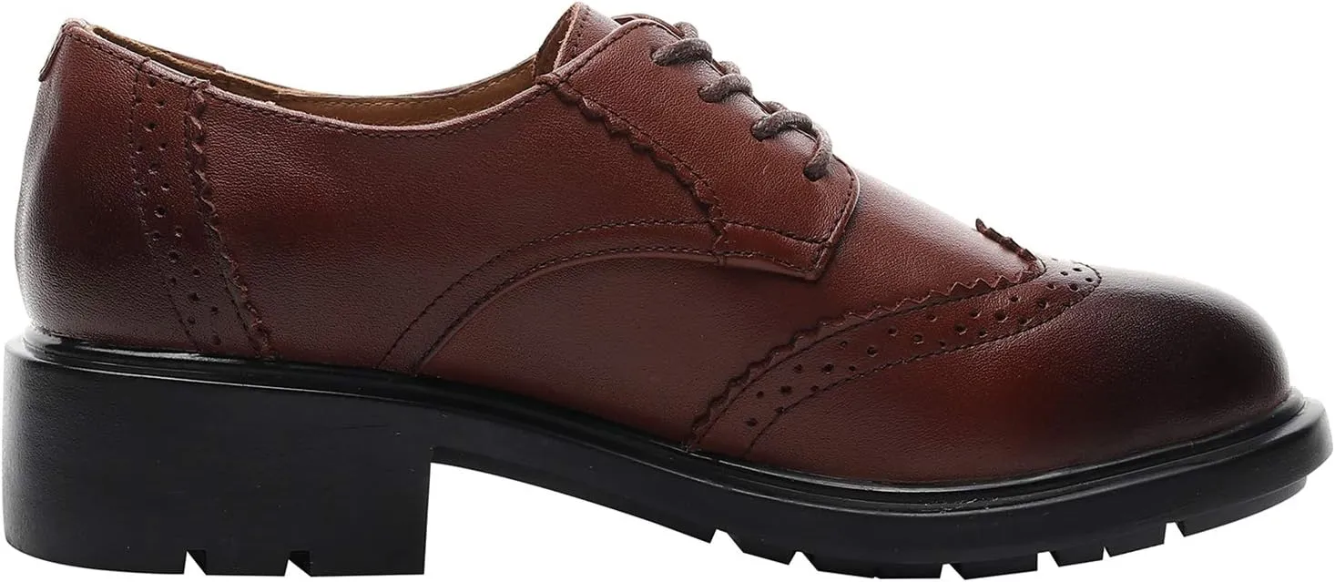 rismart Women's Dress Oxfords Leather Round Toe Lace up Business Formal Brogues Shoes