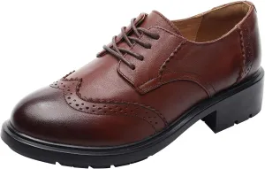 rismart Women's Dress Oxfords Leather Round Toe Lace up Business Formal Brogues Shoes
