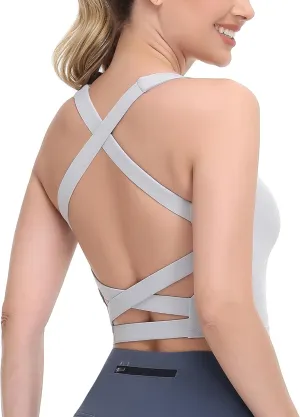romansong Strappy Yoga Sports Bras for Women Padded Criss-Cross Back Tank Tops
