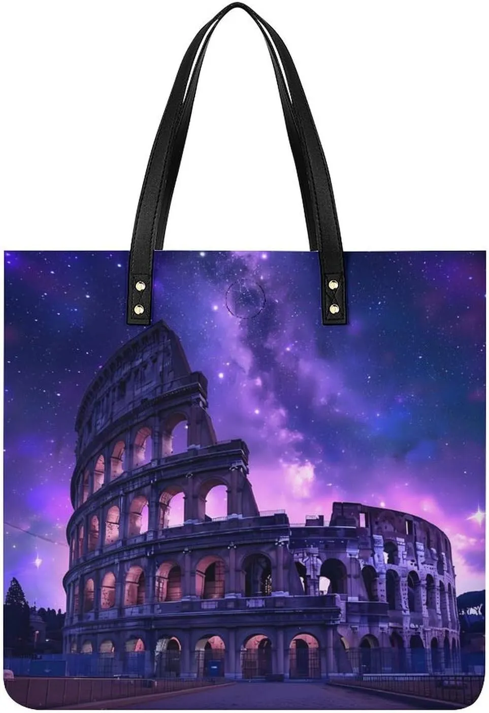 Rome Italy Famous Ancient Landmark Leather Tote Bag for Women Men Shoulder Bag Casual Handbag Work Bag 39x39cm
