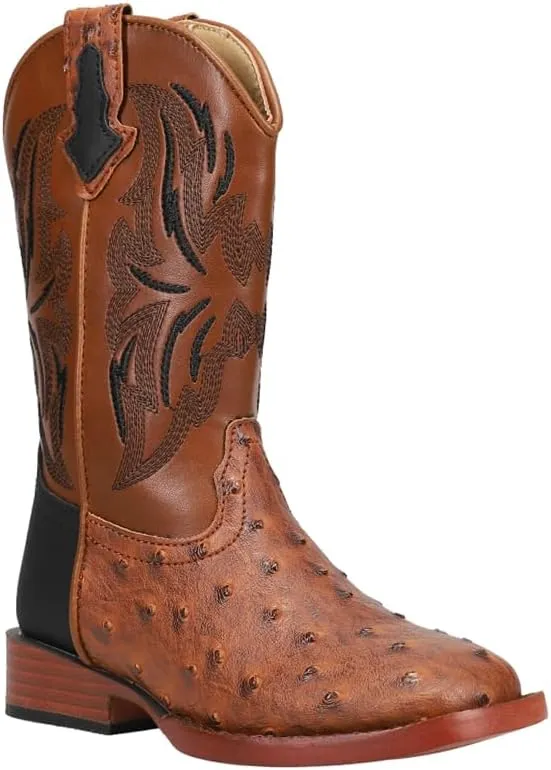 ROPER Kids Boys Dalton Printed Ostrich Square Toe Casual Boots Mid Calf - Brown