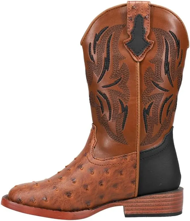 ROPER Kids Boys Dalton Printed Ostrich Square Toe Casual Boots Mid Calf - Brown