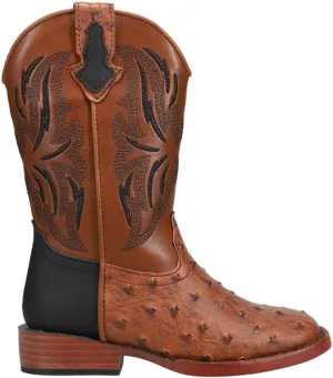 ROPER Kids Boys Dalton Printed Ostrich Square Toe Casual Boots Mid Calf - Brown