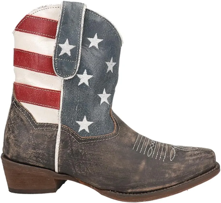 ROPER Womens American Beauty Distressed Round Toe Western Cowboy Boots Ankle Low Heel 1-2" - Brown