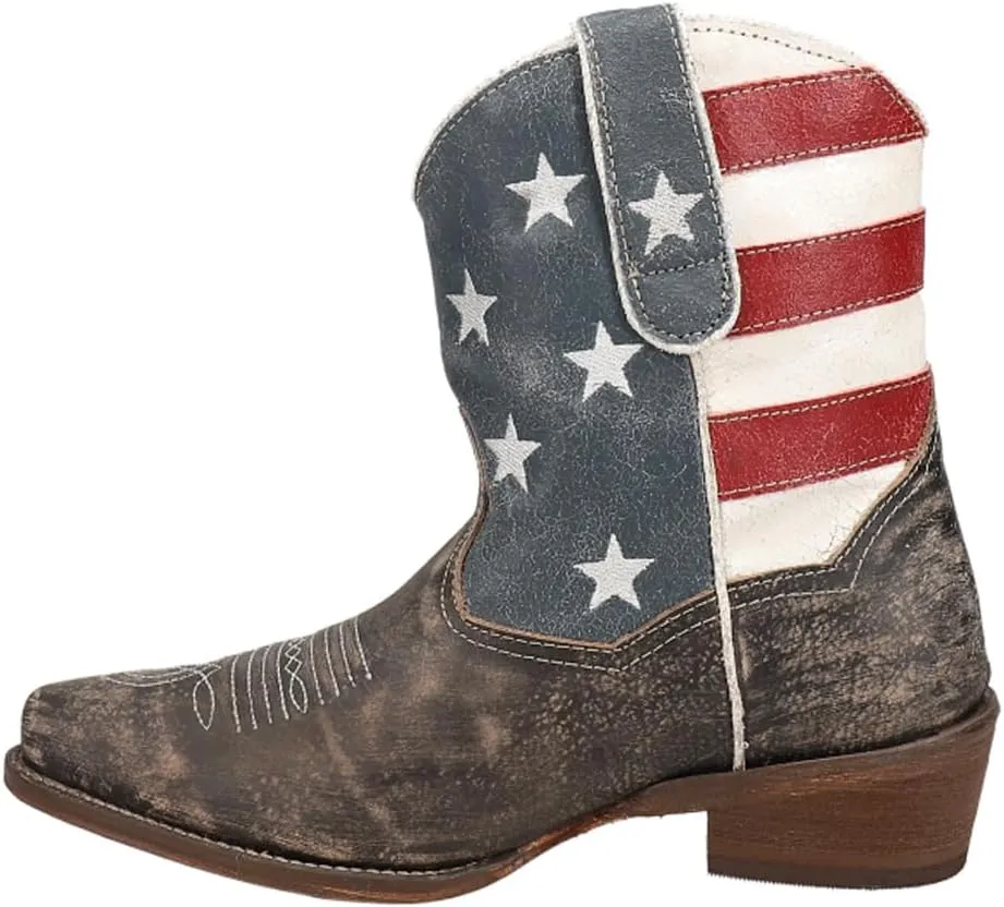 ROPER Womens American Beauty Distressed Round Toe Western Cowboy Boots Ankle Low Heel 1-2" - Brown