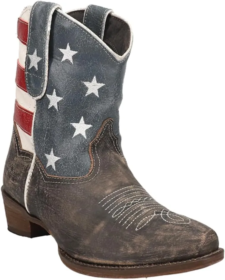 ROPER Womens American Beauty Distressed Round Toe Western Cowboy Boots Ankle Low Heel 1-2" - Brown