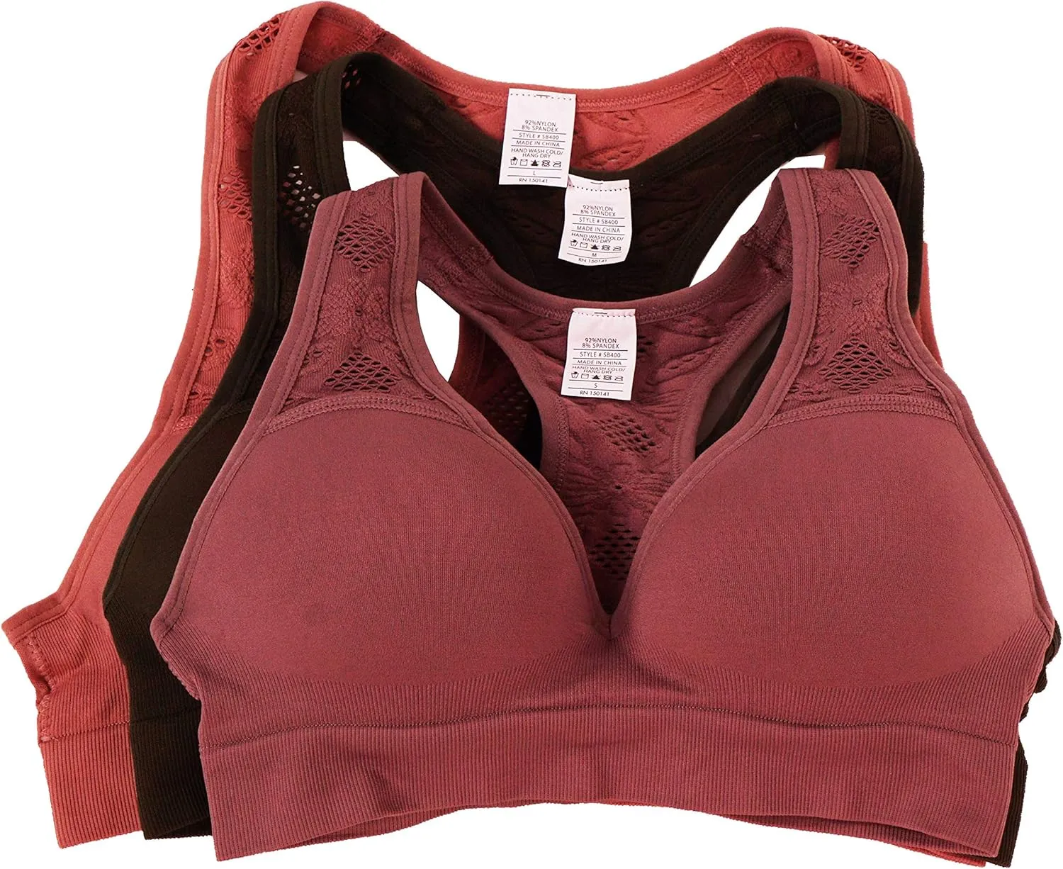 ROUGHRIVER Women's Yoga Crop Top Sports Bra with NOT Removable Adding Volume Pads Breathable Race Back