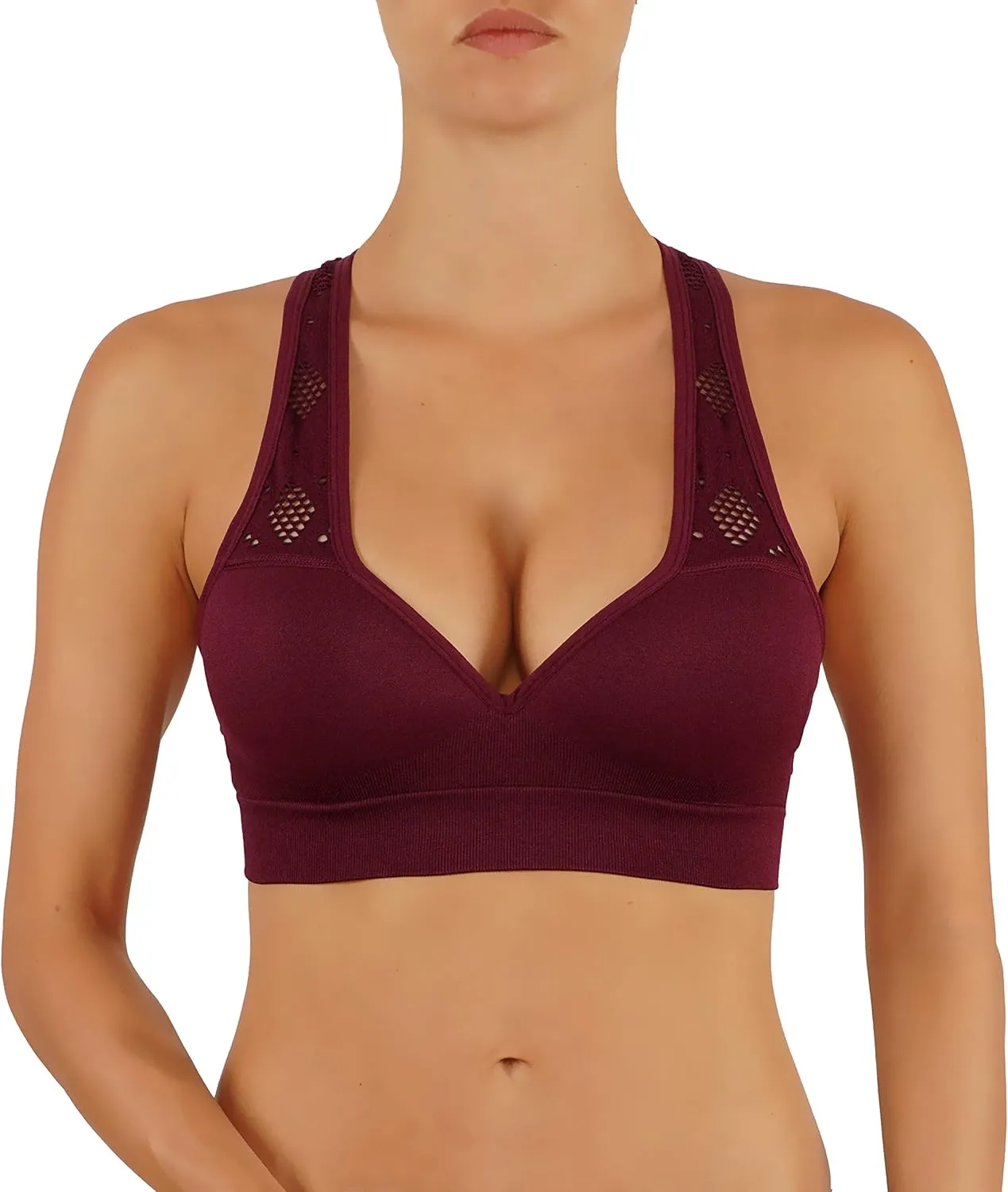 ROUGHRIVER Women's Yoga Crop Top Sports Bra with NOT Removable Adding Volume Pads Breathable Race Back