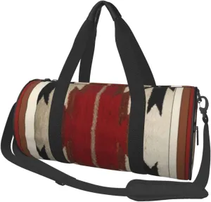 Round Sports Gym Bag, Tribal Native American Red Canvas Duffel Bag, One Size