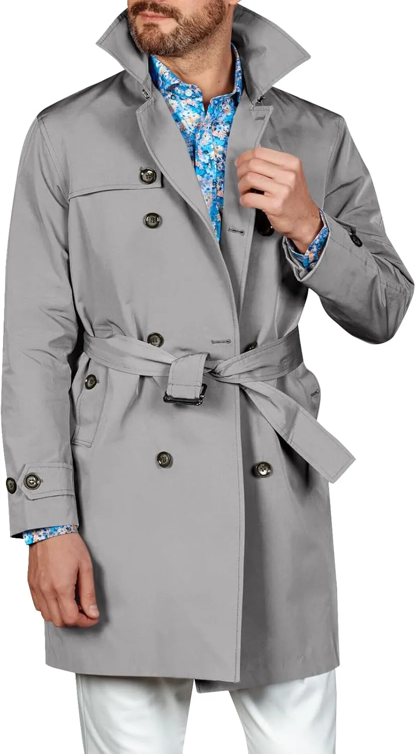 Runcati Mens Double Breasted Trench Coat Notched Lapel Windbreaker Jackets Causal Overcoat With Belt