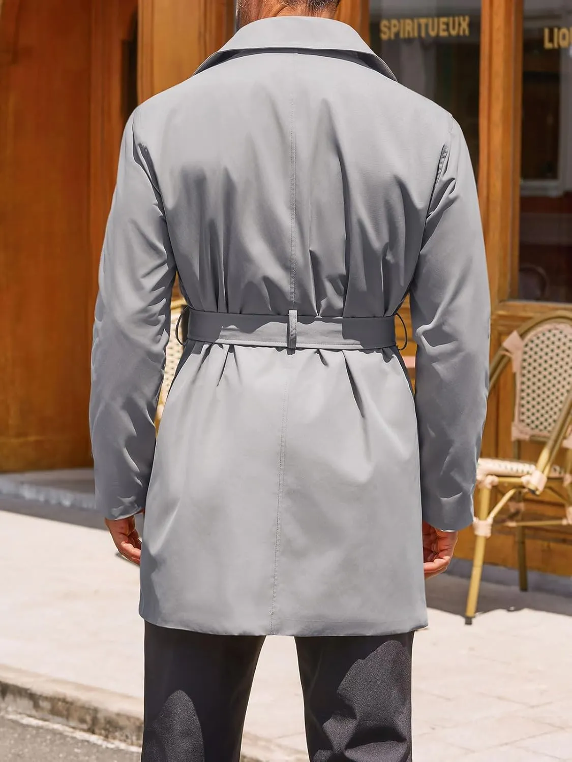 Runcati Mens Double Breasted Trench Coat Notched Lapel Windbreaker Jackets Causal Overcoat With Belt