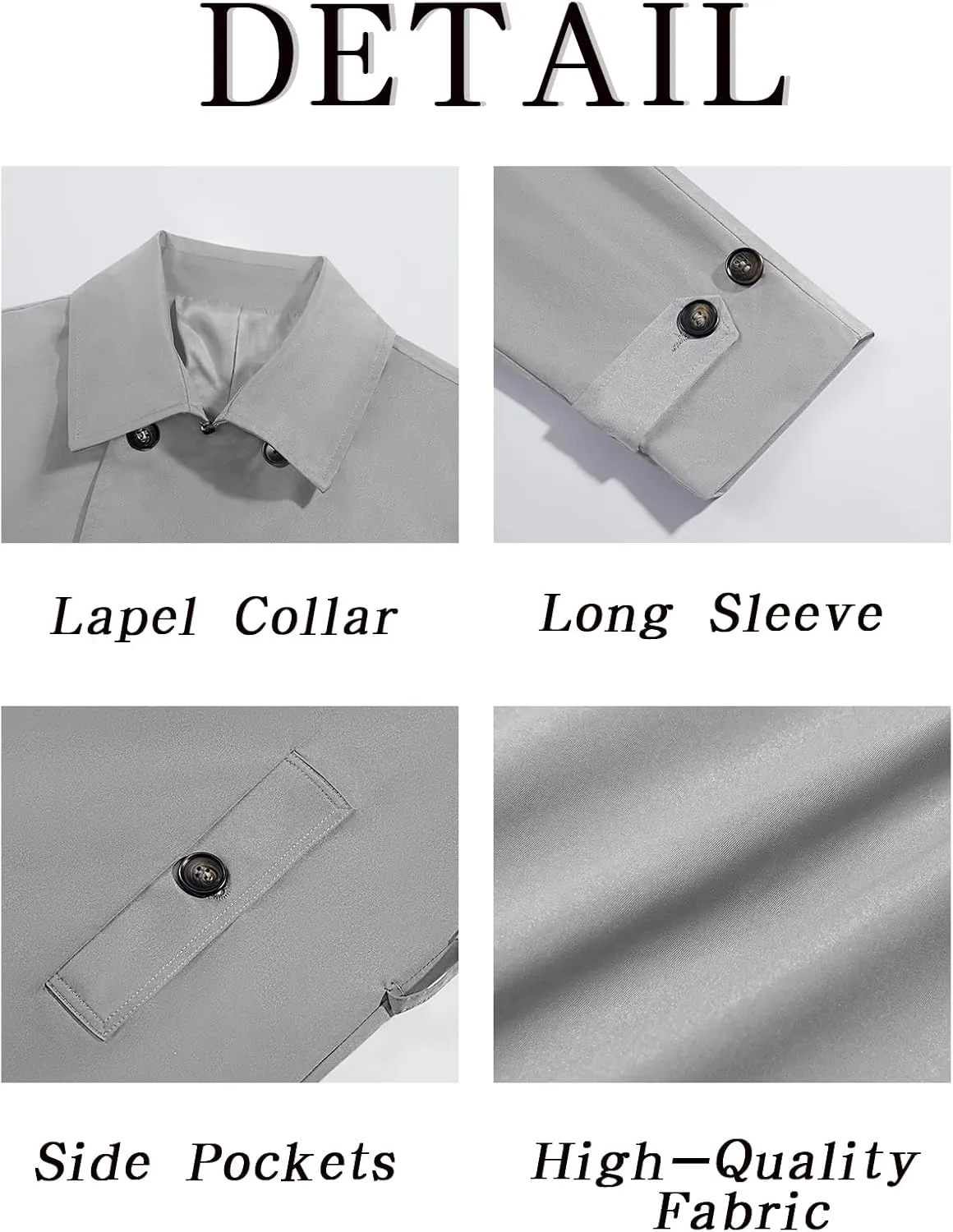 Runcati Mens Double Breasted Trench Coat Notched Lapel Windbreaker Jackets Causal Overcoat With Belt