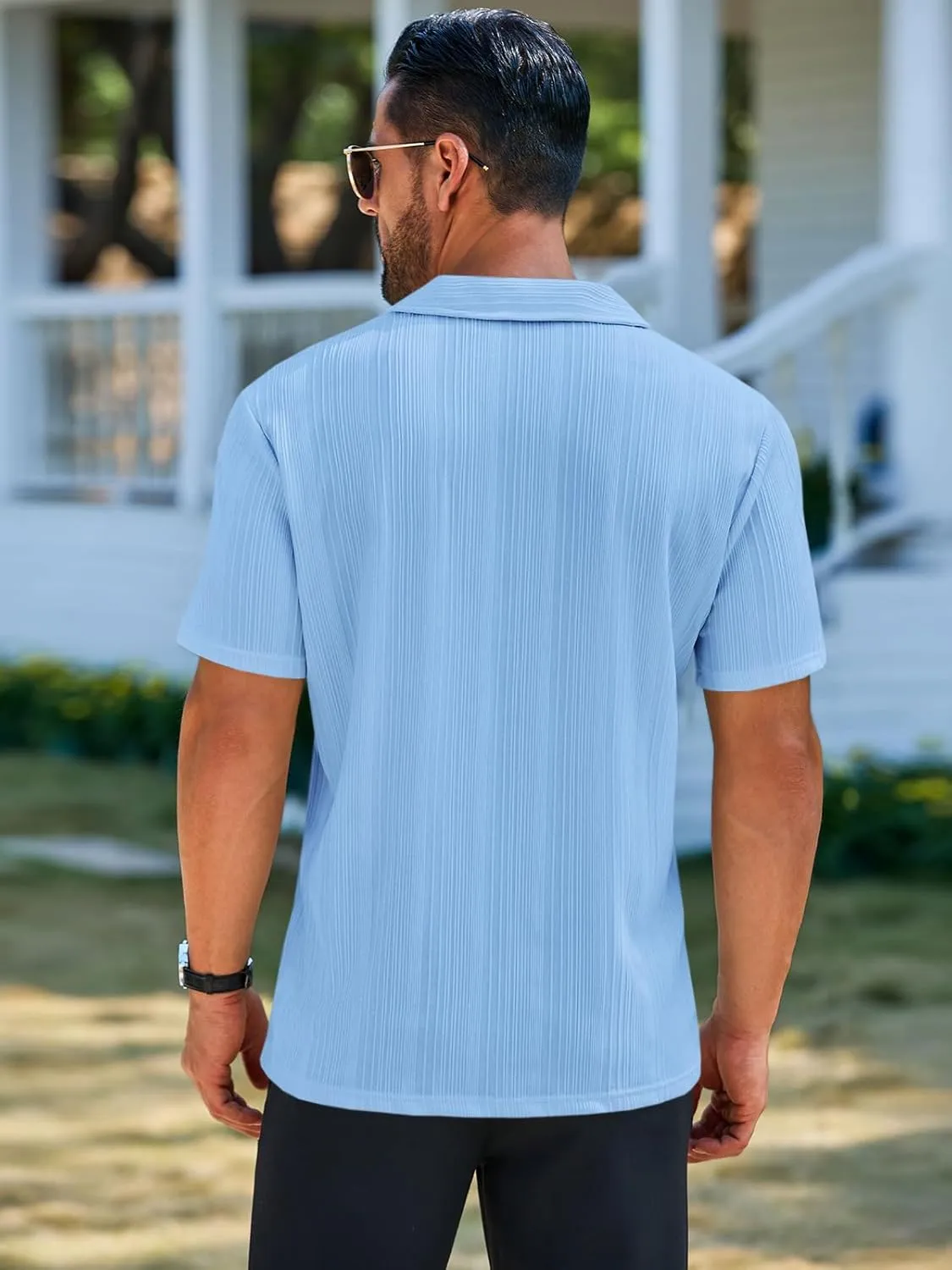 Runcati Mens Quarter Zip Polo Shirts Knit Textured Casual Short Sleeve Shirt Lightweight Golf Tops