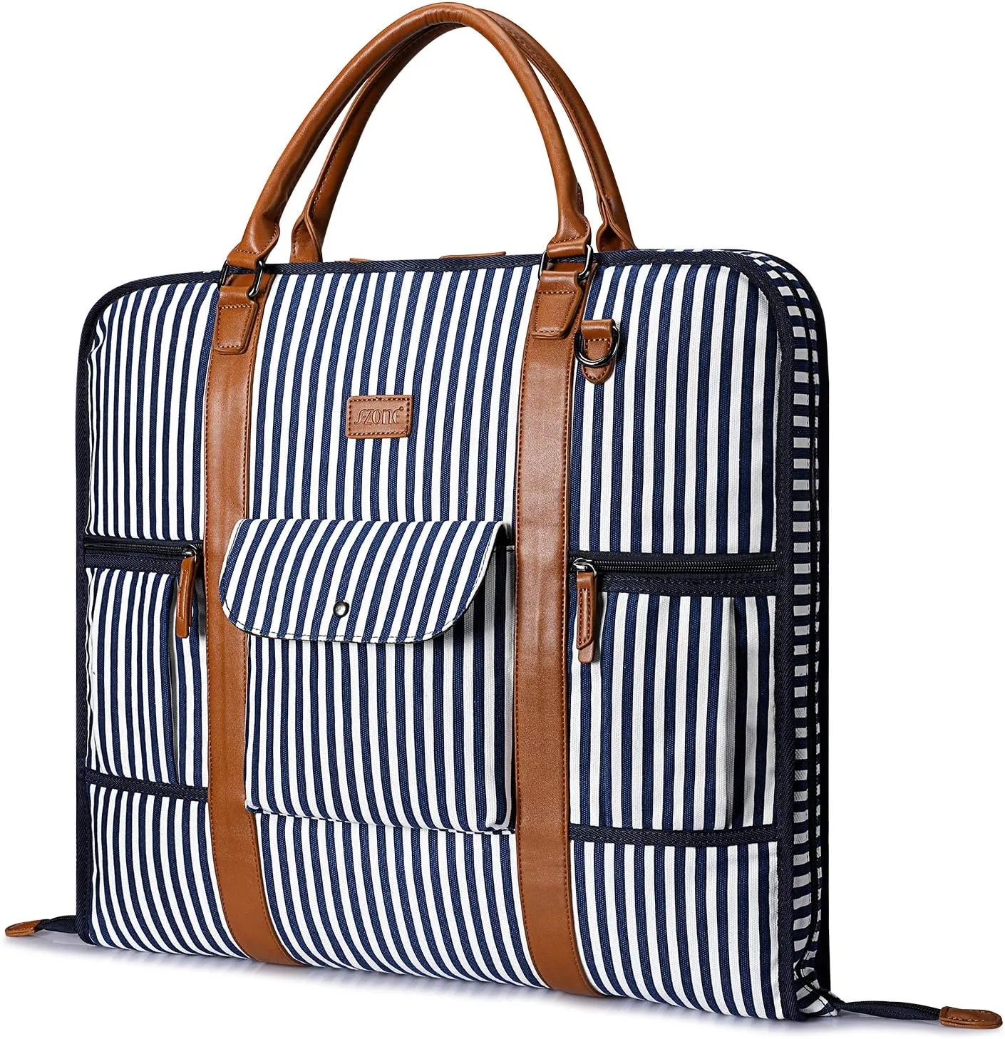 S-ZONE Carry on Garment Bag for Business Travel Canvas Leather Men Suit Cover