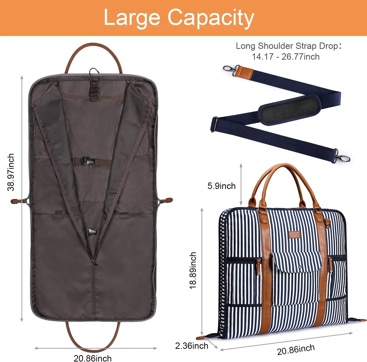S-ZONE Carry on Garment Bag for Business Travel Canvas Leather Men Suit Cover