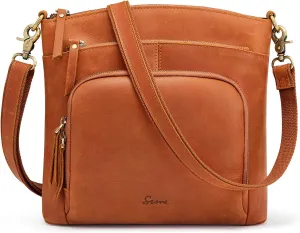S-ZONE Crossbody Bags Purses for Women Trendy Genuine Leather Four Zipper Pockets Shoulder Handbags